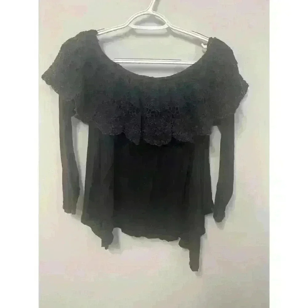 Alter’d state faded black off the shoulder handkerchief hem lace size medium